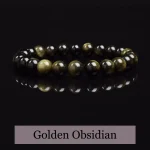 Natural Golden Obsidian Stone Beads Bracelet Men Women Golden Light Rainbow Obsidian Raw Stone Round Bead Natural Energy Jewelry - Imagine 6