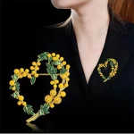 Beautiful 2-color Fruits Heart Brooches Enamel French Style Love Party Plant Brooch Gifts Retro Mimosa Brooch Unisex - Imagine 3