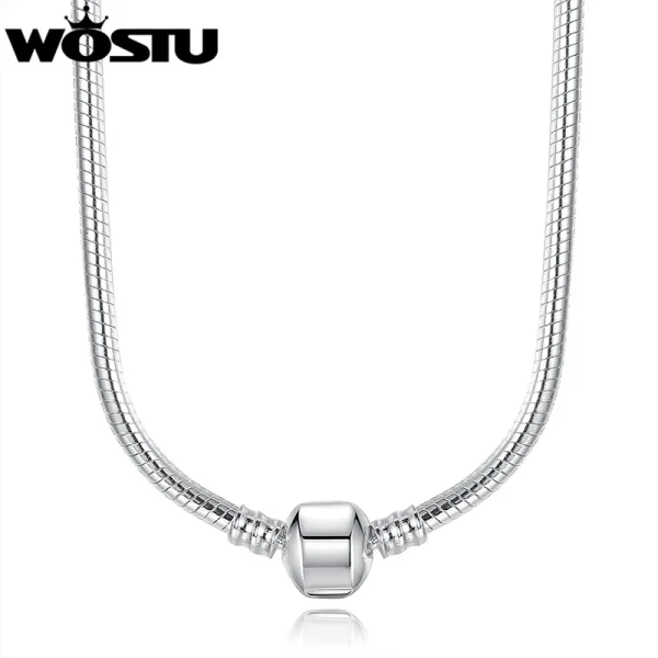 WOSTU Hot Sale Fashion 45CM Silver color Snake Chain Necklace Pendant Fit Original Beads Charms DIY Jewelry Gift