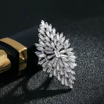 Huitan Sparkling Marquise Shaped Women Rings Full Pave Crystal Cubic Zirconia Gorgeous Lady Wedding Party Rings Fashion Jewelry - Imagine 2