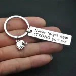 1pc/2pcs Inspirational Positive Energy Keychain Elephant Never Don't Forget How Strong You Are Stainless Steel Relatives And Fri - Imagine 2