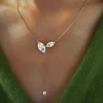 4cttw Marquise Cut Full Moissanite Diamond Pendant Necklace for Women 100% S925 Silver 3-Stone Y-Style Long Tassel Neck Chain - Imagine 2
