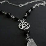 Gothic Pentagram Necklace - Crystal Beaded Wiccan Pendant, Unisex Witchy Punk Statement Jewelry & Mystic Gift - Imagine 2