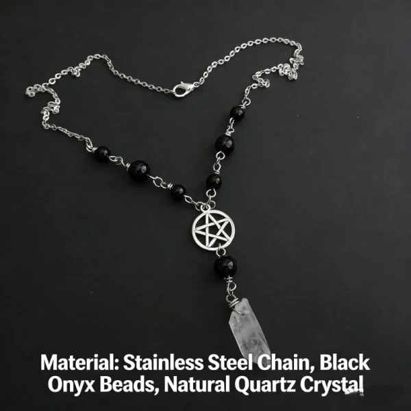 Gothic Pentagram Necklace - Crystal Beaded Wiccan Pendant, Unisex Witchy Punk Statement Jewelry & Mystic Gift
