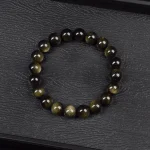 Natural Golden Obsidian Stone Beads Bracelet Men Women Golden Light Rainbow Obsidian Raw Stone Round Bead Natural Energy Jewelry - Imagine 5