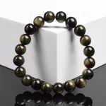 Natural Golden Obsidian Stone Beads Bracelet Men Women Golden Light Rainbow Obsidian Raw Stone Round Bead Natural Energy Jewelry - Imagine 3