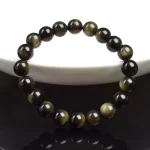 Natural Golden Obsidian Stone Beads Bracelet Men Women Golden Light Rainbow Obsidian Raw Stone Round Bead Natural Energy Jewelry - Imagine 4