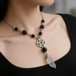 Gothic Pentagram Necklace - Crystal Beaded Wiccan Pendant, Unisex Witchy Punk Statement Jewelry & Mystic Gift - Imagine 4