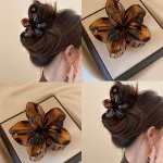 Korean Hawaiian Gradient Flower Hair Claw Clip For Women Girl Fashion Plastic Non Slip Hold Hairpin Barrette Hair Accessories - Imagine 3